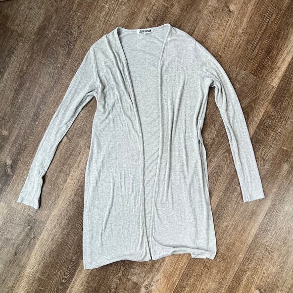 Joah Brown Long Double Slit Ribbed Gray Cardigan - Picture 1 of 5